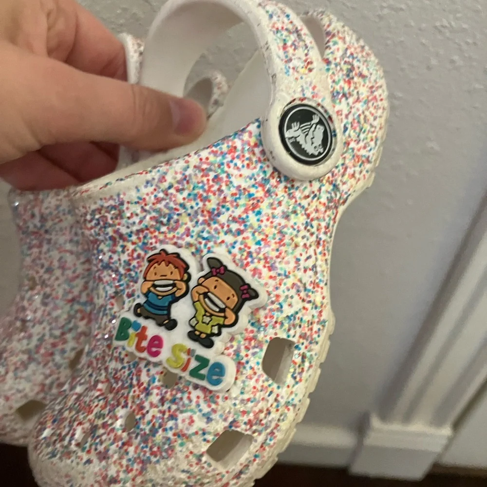 Kids white confetti glitter crocs white